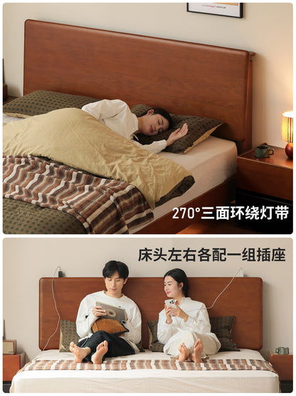 实木床简约中古多功能悬浮床卧室夜光箱体床储物床