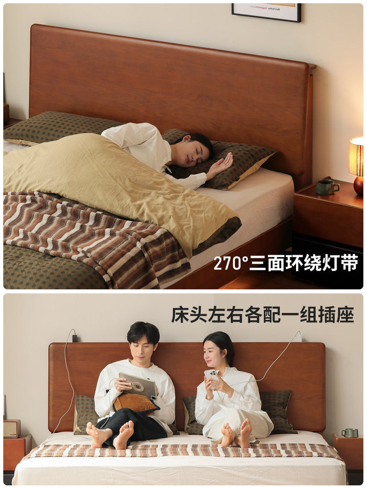 实木床简约中古多功能悬浮床卧室夜光箱体床储物床