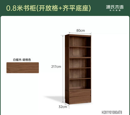 实木书柜一体整墙书房橡木卡座储物柜胡桃色落地书架