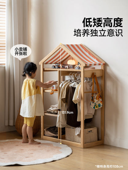 实木儿童蒙氏衣柜卧室男孩女孩挂衣架宝宝玩具收纳柜
