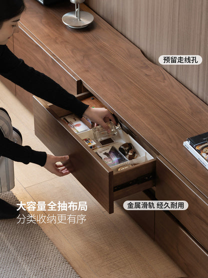 实木电视柜客厅意式轻奢拼接地柜黑胡桃木落地电视机柜