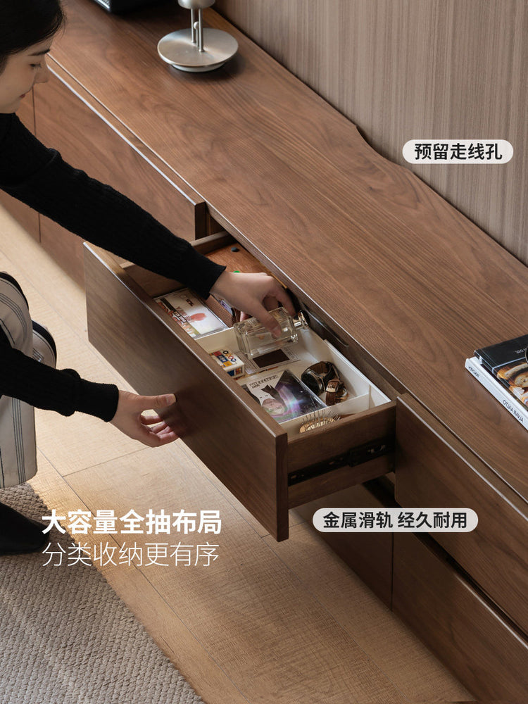 实木电视柜客厅意式轻奢拼接地柜黑胡桃木落地电视机柜