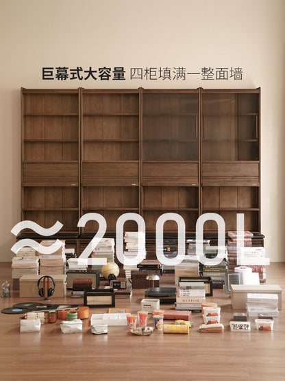 实木书柜储物柜一体整墙黑胡桃木落地展示柜书房置物柜
