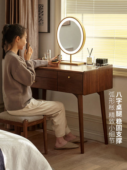 实木梳妆台卧室简约现代化妆桌书桌一体黑胡桃木化妆台