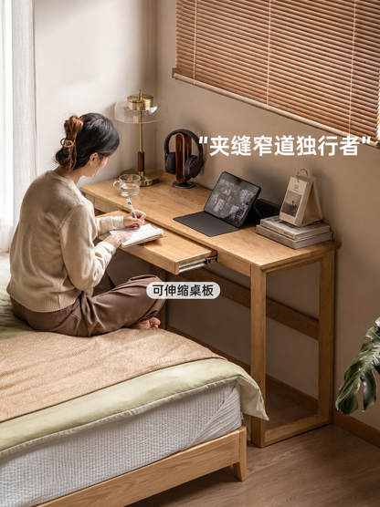 实木书桌书房伸缩写字桌卧室床边桌橡木窄桌办公桌