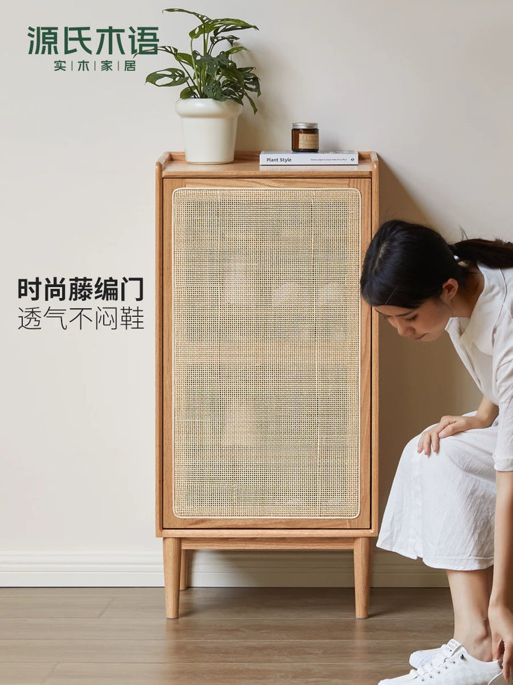 实木鞋柜窄款带门小户型家用门口客厅藤编入户玄关置物柜