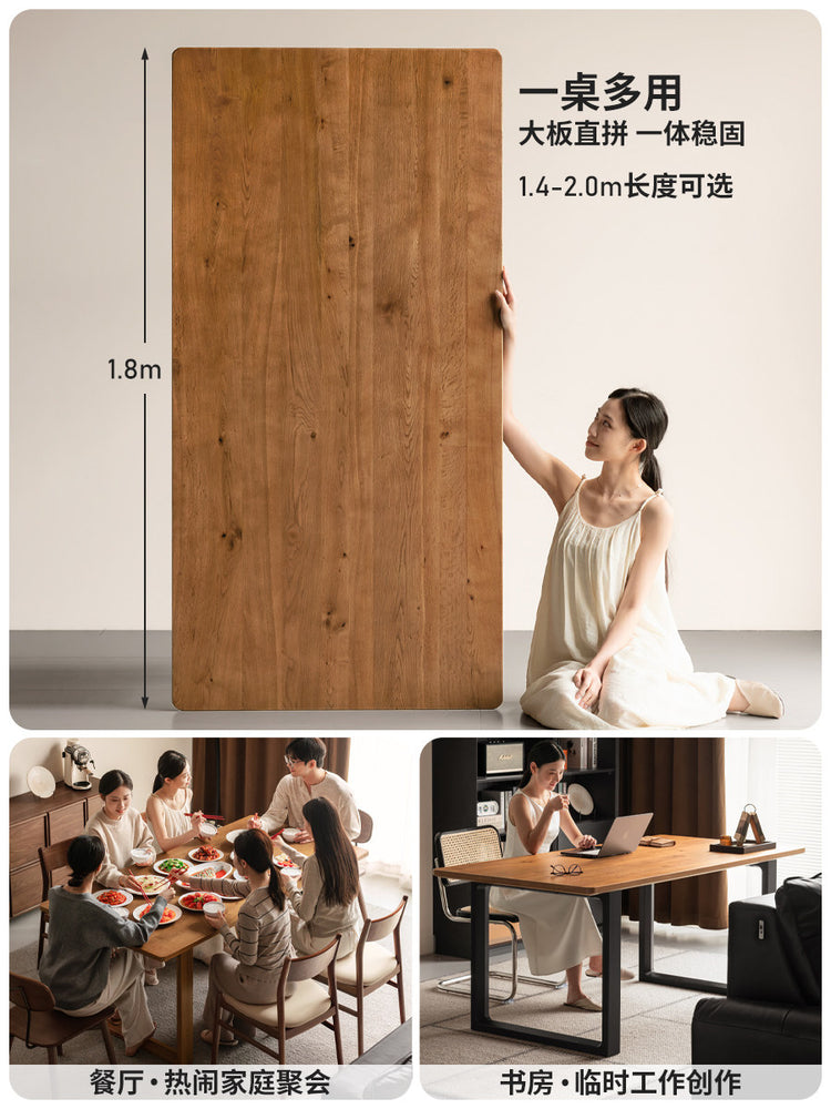 浅栗色实木餐桌餐厅长方形饭桌中古风大板桌吃饭桌子