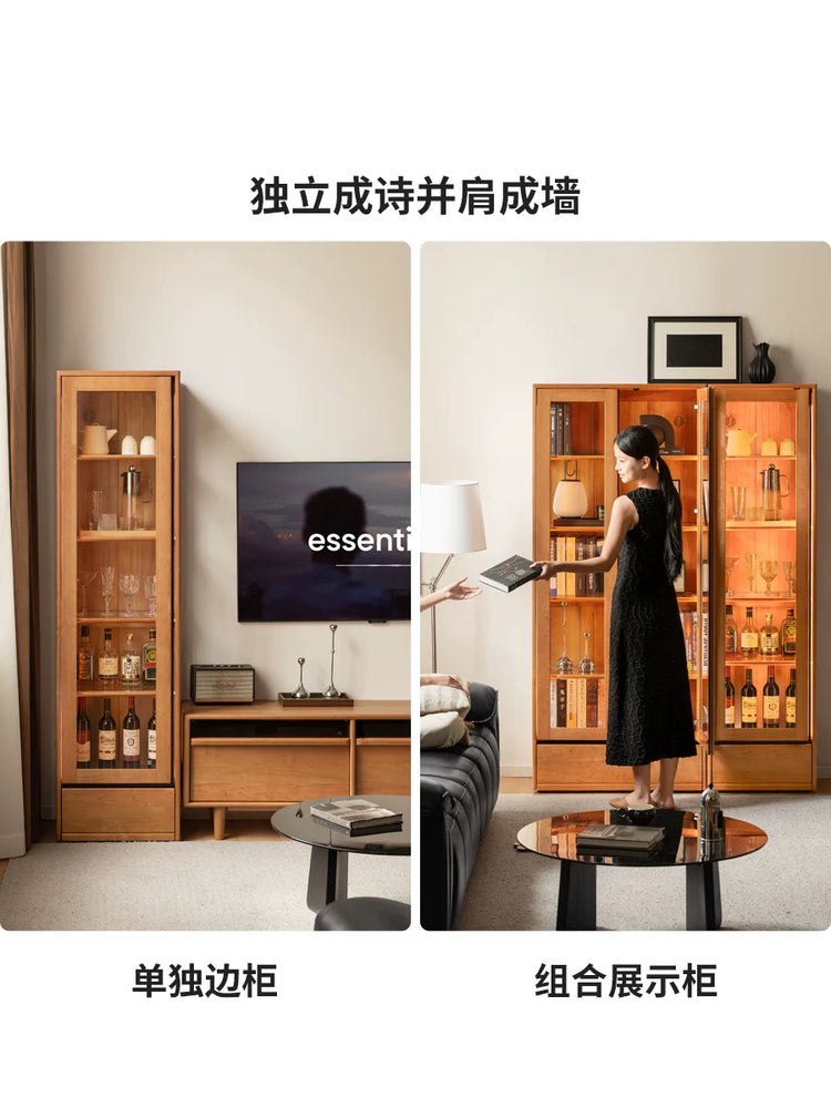 实木书柜书房樱桃木展示柜玻璃收纳柜置物柜落地书橱